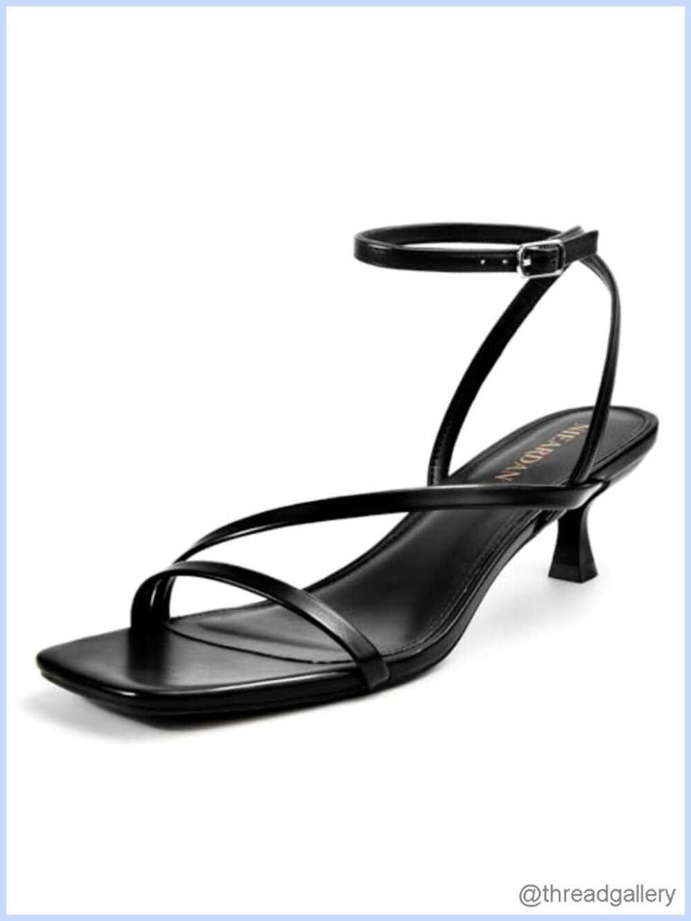 Kitten Heel Sandals Square Open Toe Ankle Buckle Faux Leather Dress Heels